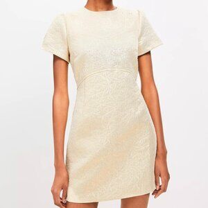Loft Metallic Brocade Short Sleeve Mini Dress